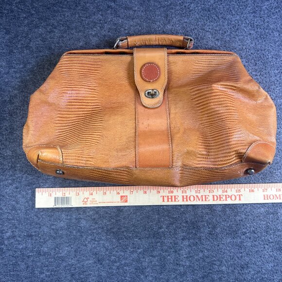 Vintage ROBERTO ROMA Italy Purse Brown Reptile Leather Satchel Weekender - Picture 9 of 16